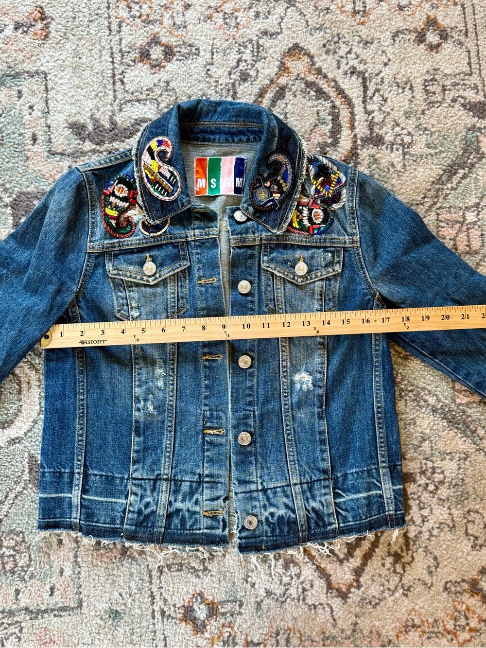 MSGM Beaded Embellished Designer Denim Jacket Size 38 XS Made in Italy - Picture 9 of 10